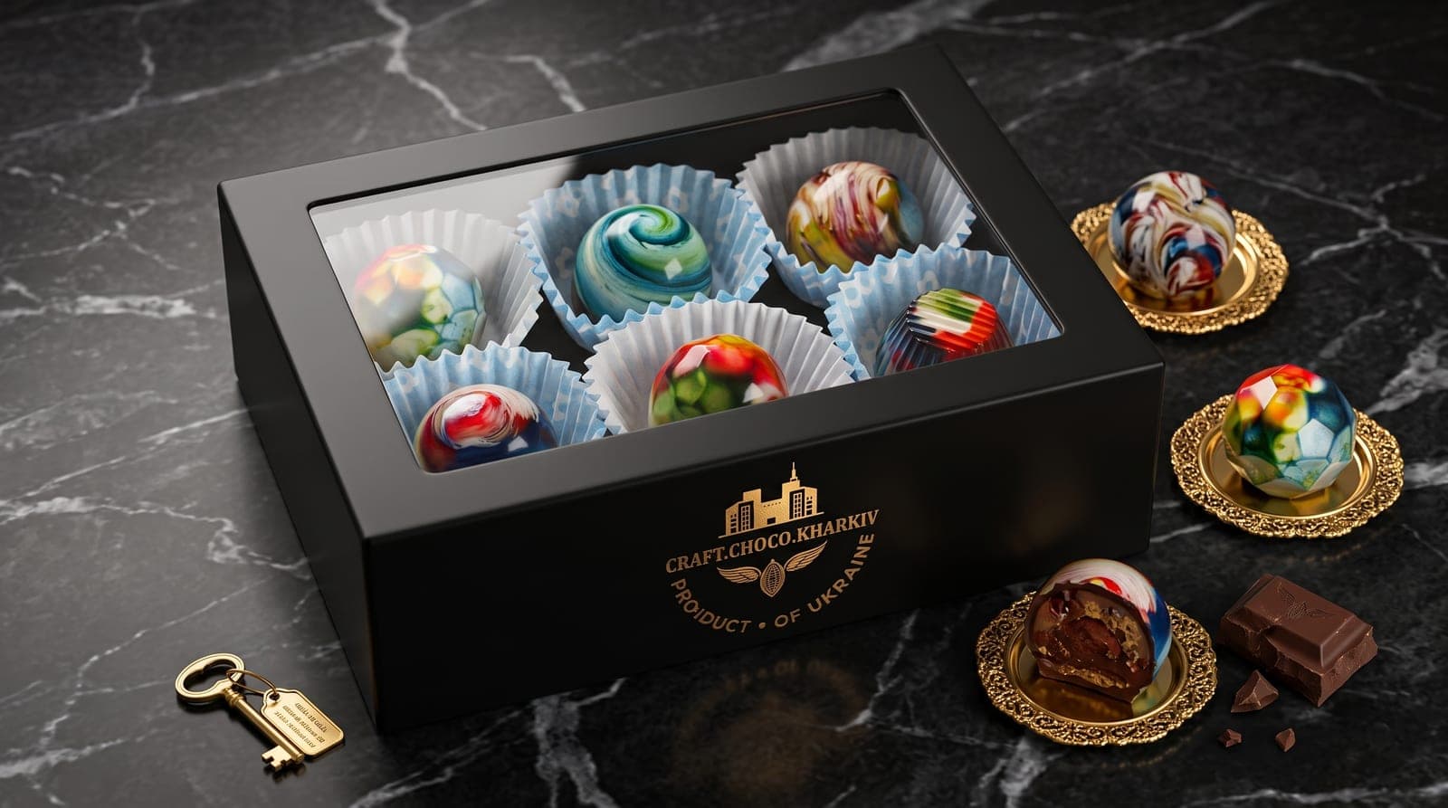 Набір із 6 цукерок з фруктовими ганашами ручної роботи Callebaut — «Перше побачення», Харків